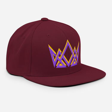 Maroon Christian snapback – angled front view with stitched gold and purple crown emblem